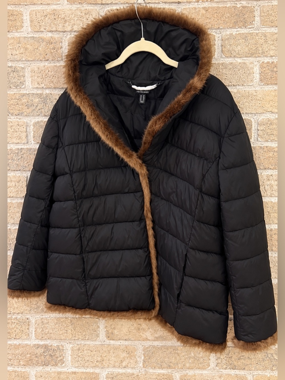 Dennis Basso 2X Black Quilted Puffer Jacket Faux Mink Trim Plus Size NWOT - Picture 2 of 7